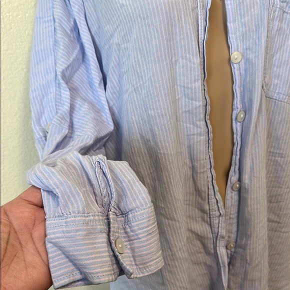 American Eagle Outfitters Blue Striped Button Down Shirt - Picture 4 of 5